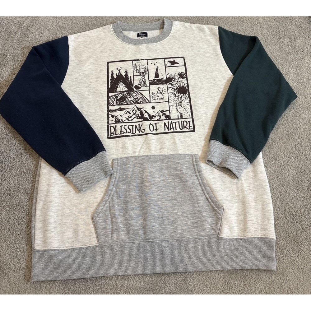 Go Slow Caravan Japan Sz 4/US M/L Colorblock Blessing Of Nature Sweatshirt‎
